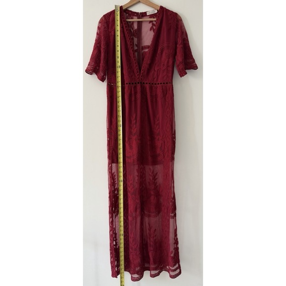 Eleter Dress Womens L Burgundy Lace Maxi Romantic Boho Fairy Whimsy Goth Witchy - Picture 3 of 16